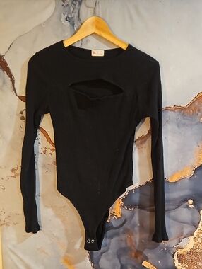 SO Black Ribbed Long Sleeve Cutout Bodysuit